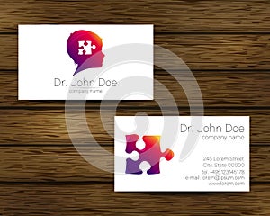 Psychology vector visit card Puzzle Autism Modern logo. Creative style. Design concept for Brand company. Violet color
