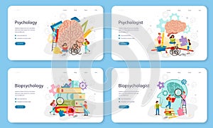 Psychology web banner or landing page set. People's mental