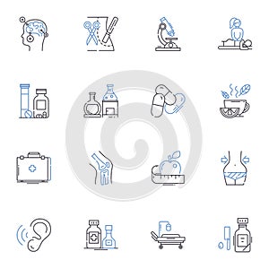Psychotherapy clinic line icons collection. Therapy, Counseling, Mental health, Healing, Wellness, Self-care photo