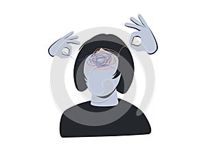 Psychotherapy concept illustration with hands untangling messy snarl knot, vector illustration. Psycho problems photo
