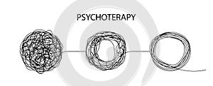 Psychotherapy concept. Untangle mind. Logo of chaos, tangle and change with help of coach. Transformation of brain. Evolution of