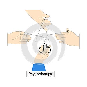 Psychotherapy with Hand Interact with String or Tangled Thread Vector Illustration