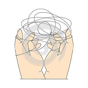 Psychotherapy with Hand Interact with String or Tangled Thread Vector Illustration