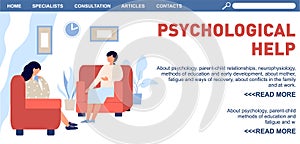 Psychotherapy landing page. Psychologist and patient vector illustration. Psychological help