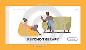 Psychotherapy Landing Page Template. Doctor Talking with Patient about Mind Health Problem. Psychologist Appointment