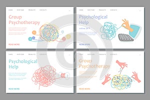 Psychotherapy landing page template. Vector psychological help web banners design