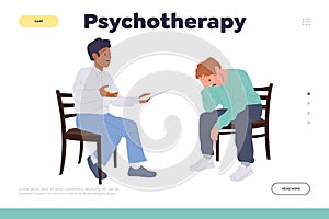 Psychotherapy online service landing page design template providing psychological aid for people