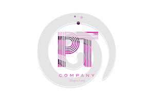 pt p t alphabet letter logo pink purple line icon template vector