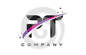 PT P T Black Letter Logo Design with Purple Magenta Swoosh
