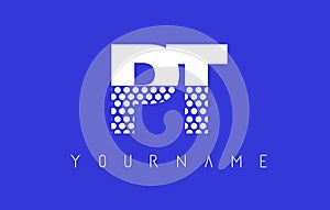 PT P T Dotted Letter Logo Design with Blue Background.