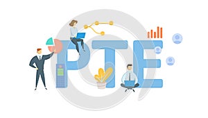 PTE, Pass-Through Entity. Concept with keywords, people and icons. Flat vector illustration. Isolated on white.