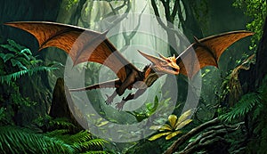 Pterodactyl Dinosaur in Flight - Ai Generative