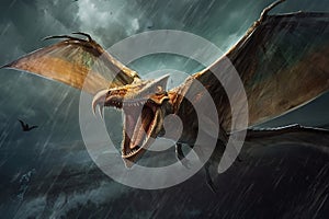 Pterodactyl on the hunt. Pterodactyl in flight