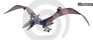 Pterodactyl. Pterosaur, flying dinosaur cartoon character. Funny animal 3d vector icon