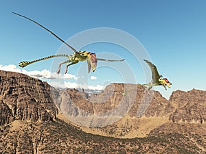 Pterosaur Peteinosaurus over a mountain landscape