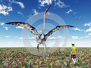 The Pterosaur Quetzalcoatlus and a reckless Tourist