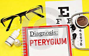 Pterygium. A text label to indicate a health condition. photo