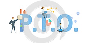 PTO, Please turn over. Concept with keyword, people and icons. Flat vector illustration. Isolated on white.