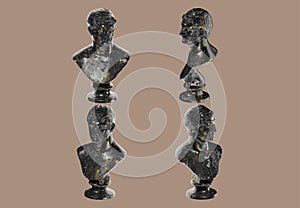 Ptolemy II Philadelphus Ancient Greek 3D Digital Bust Statue in Black Marble and Gold