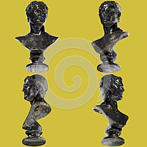 Ptolemy II Philadelphus Ancient Greek 3D Digital Bust Statue in Black Marble and Gold