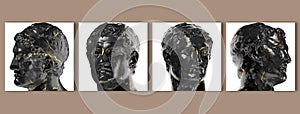 Ptolemy II Philadelphus Ancient Greek 3D Digital Bust Statue in Black Marble and Gold