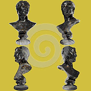 Ptolemy II Philadelphus Ancient Greek 3D Digital Bust Statue in Black Marble and Gold photo