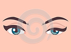 Ptosis of the upper eyelid, optical problem with eye, medical vector illustration photo