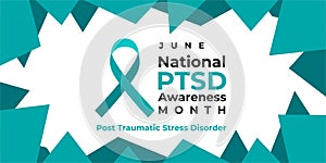 PTSD Awareness Month. National Post Traumatic Stress Disorder Month in June. Vector banner, poster, card for social media. The photo