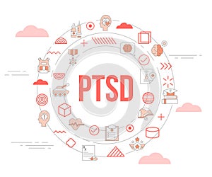 ptsd military trauma stress concept with icon set template banner and circle round shape