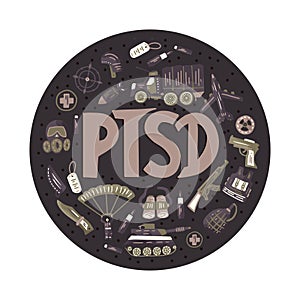 PTSD. Post traumatic stress disorder vector illustration.