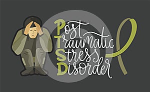 PTSD. Post traumatic stress disorder vector illustration.