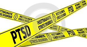 PTSD. Posttraumatic stress disorder. Yellow warning tapes photo