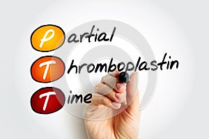 PTT - Partial Thromboplastin Time is a blood test that looks at how long it takes for blood to clot, acronym text concept