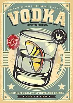 Pub advertisement with glass of vodka and lemon slice