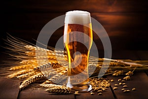 beverage drink pub alcohol glass gold foam pint beer lager. Generative AI.