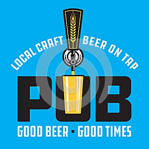 Pub Craft Beer Vector Design Emblem with beer tap.