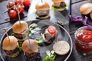 Pub food, mini beef burgers