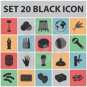 Pub, interior and equipment black icons in set collection for design. Alcohol and food vector symbol stock web