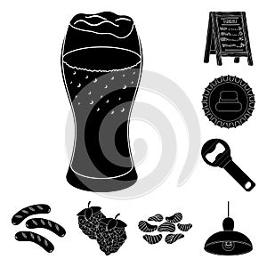 Pub, interior and equipment black icons in set collection for design. Alcohol and food vector symbol stock web