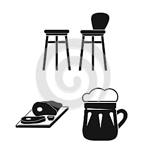 Pub, interior and equipment black icons in set collection for design. Alcohol and food vector symbol stock web