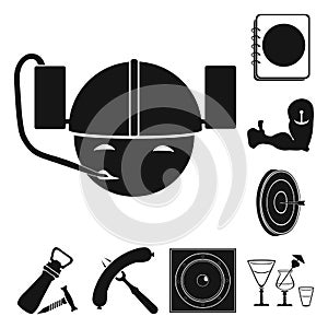 Pub, interior and equipment black icons in set collection for design. Alcohol and food vector symbol stock web