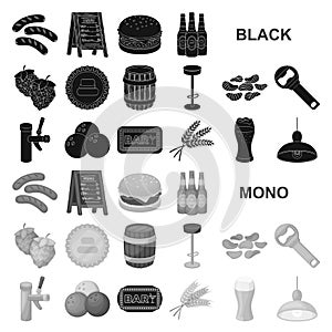 Pub, interior and equipment black icons in set collection for design. Alcohol and food vector symbol stock web