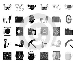 Pub, interior and equipment black.mono icons in set collection for design. Alcohol and food vector symbol stock web