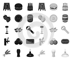 Pub, interior and equipment black.mono icons in set collection for design. Alcohol and food vector symbol stock web