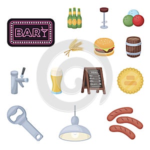 Pub, interior and equipment cartoon icons in set collection for design. Alcohol and food vector symbol stock web