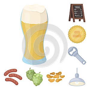 Pub, interior and equipment cartoon icons in set collection for design. Alcohol and food vector symbol stock web