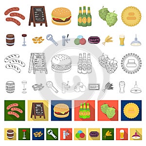 Pub, interior and equipment cartoon icons in set collection for design. Alcohol and food vector symbol stock web