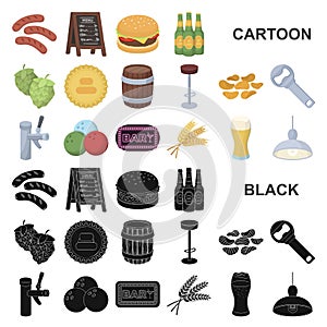 Pub, interior and equipment cartoon icons in set collection for design. Alcohol and food vector symbol stock web