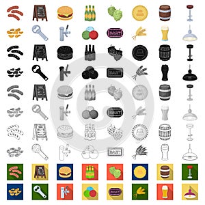 Pub, interior and equipment cartoon icons in set collection for design. Alcohol and food vector symbol stock web