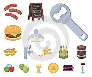 Pub, interior and equipment cartoon icons in set collection for design. Alcohol and food vector symbol stock web